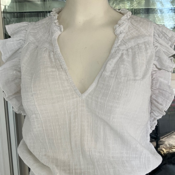Ramy Brook White Tiered Blouse with Smocking at the waist. - Picture 3 of 10